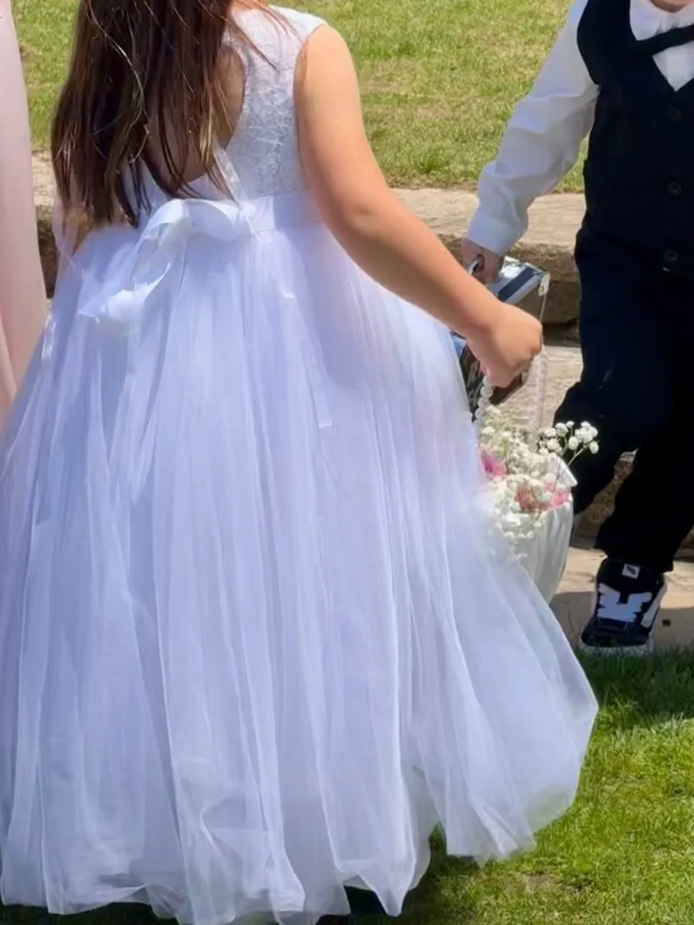 David’s Bridal Ball Gown Flower Girl Dress with Heart Cutout STYLE# RK1368